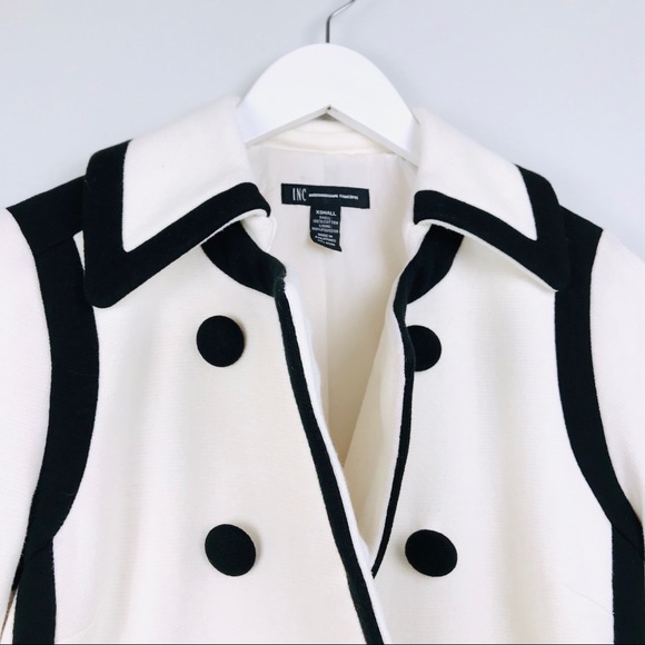 INC International Concepts Ivory/Black Piping Coat - Picture 6 of 8